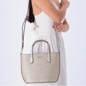 Kate Spade Purse Glimmer Satchel Crossbody Handbag Gold Glitter Small New NWT